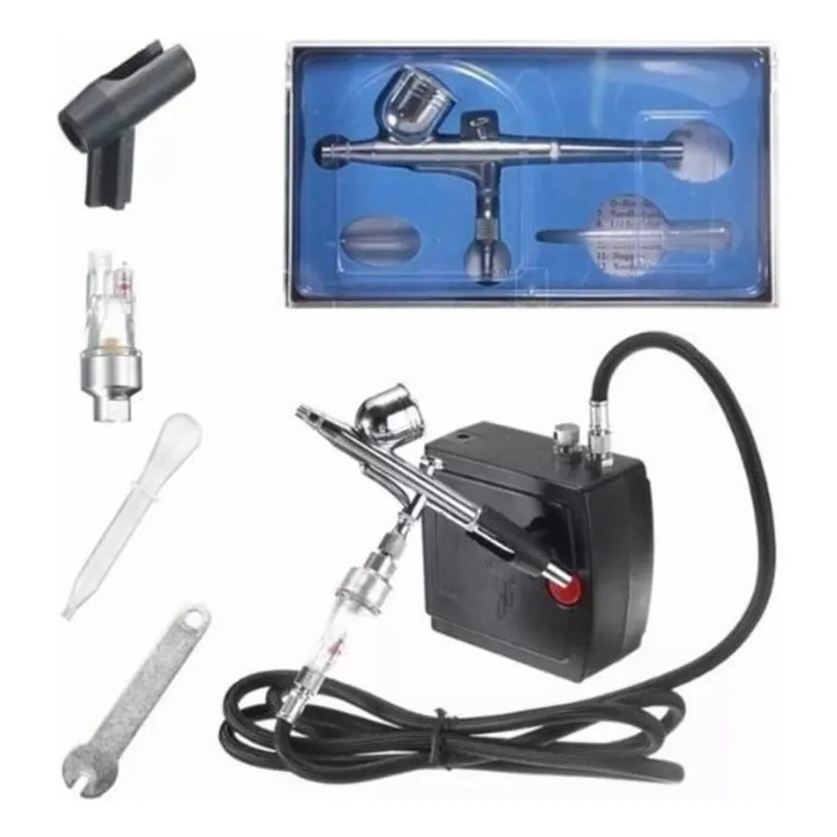 GENERICO - Kit Completo de Aerógrafo con Compresor y Accesorios