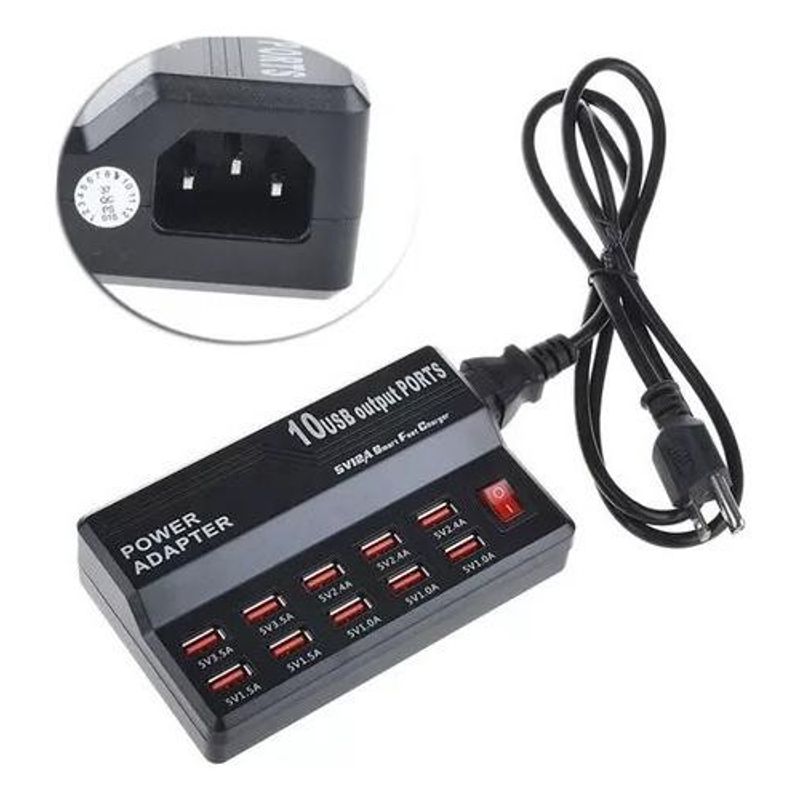GENERICO - Adaptador USB de Carga Rápida Multifuncional Negro