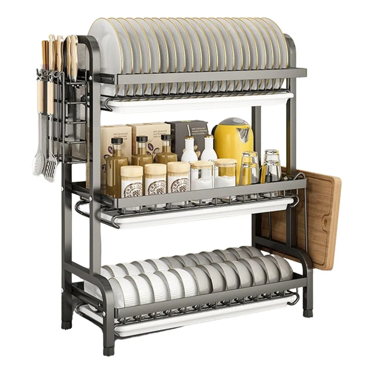 GENERICO - Escurridor Negro de Acero Inoxidable con 3 Niveles