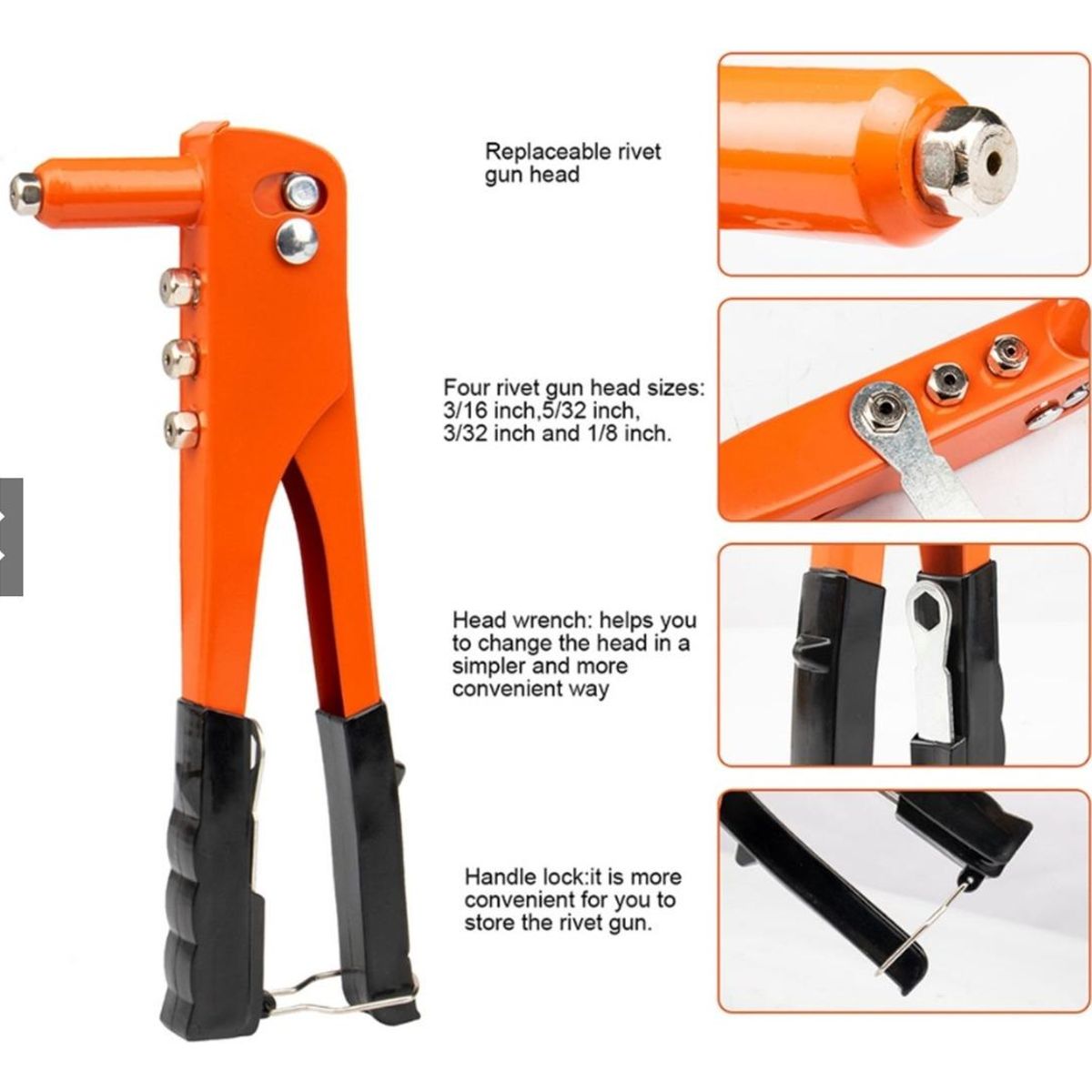 GENERICO - Remachadora Manual Universal con 4 Boquillas Intercambiables