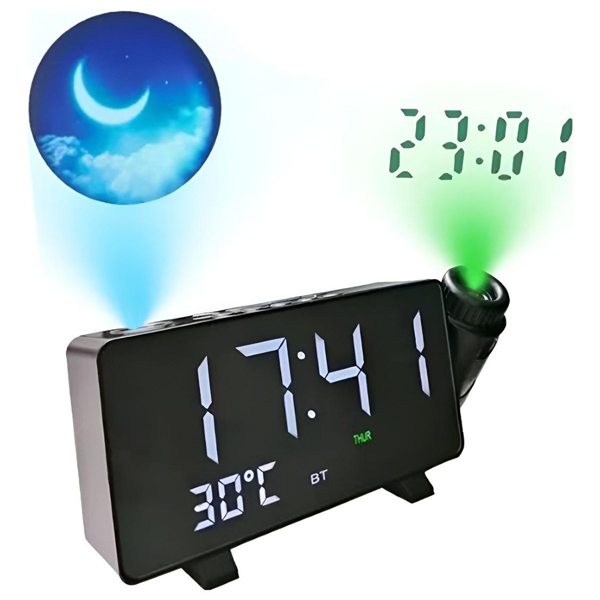 GENERICO - Reloj Despertador LED con Proyector y Control Móvil