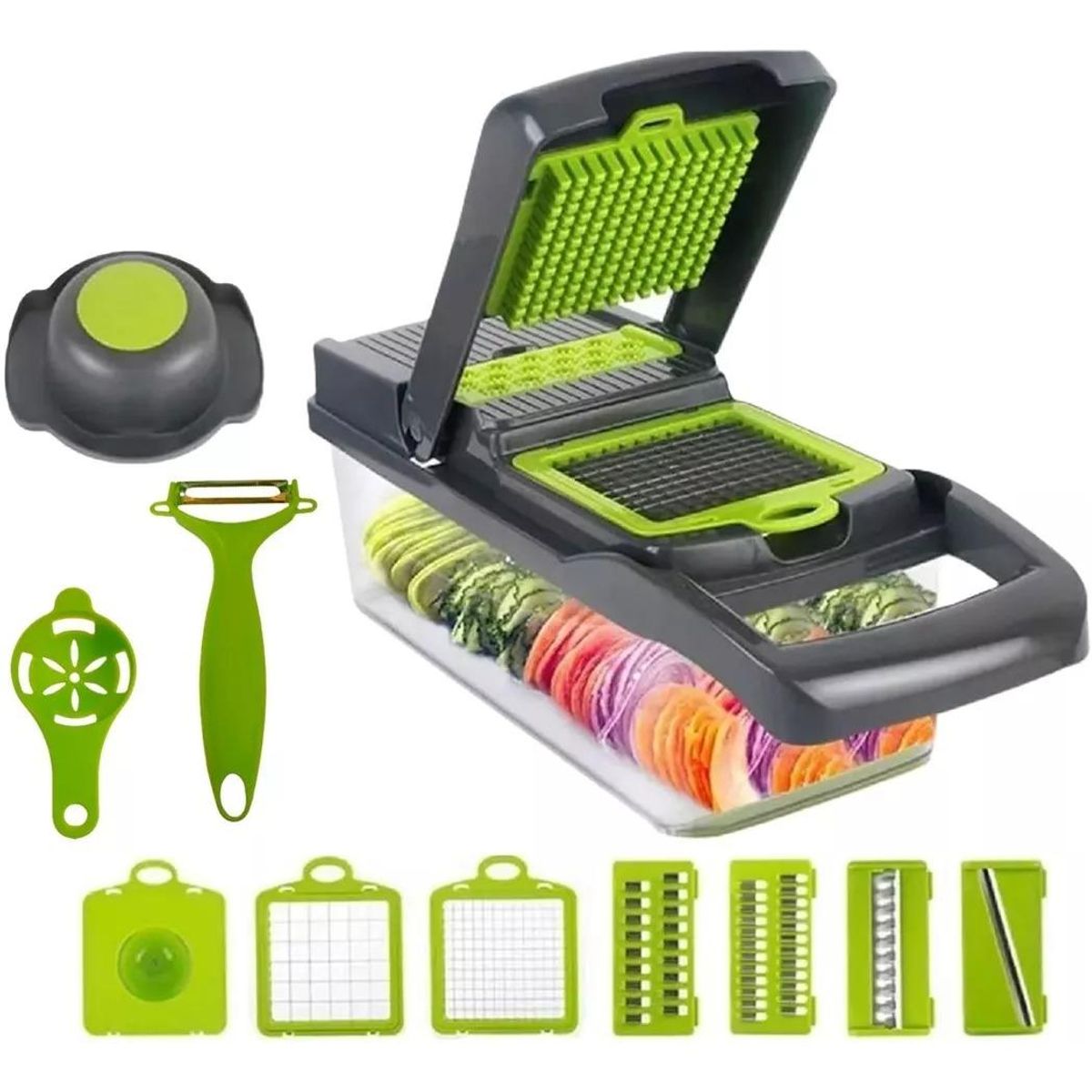 GENERICO - Rayador Picador de Verduras Manual 12 en 1 Negro