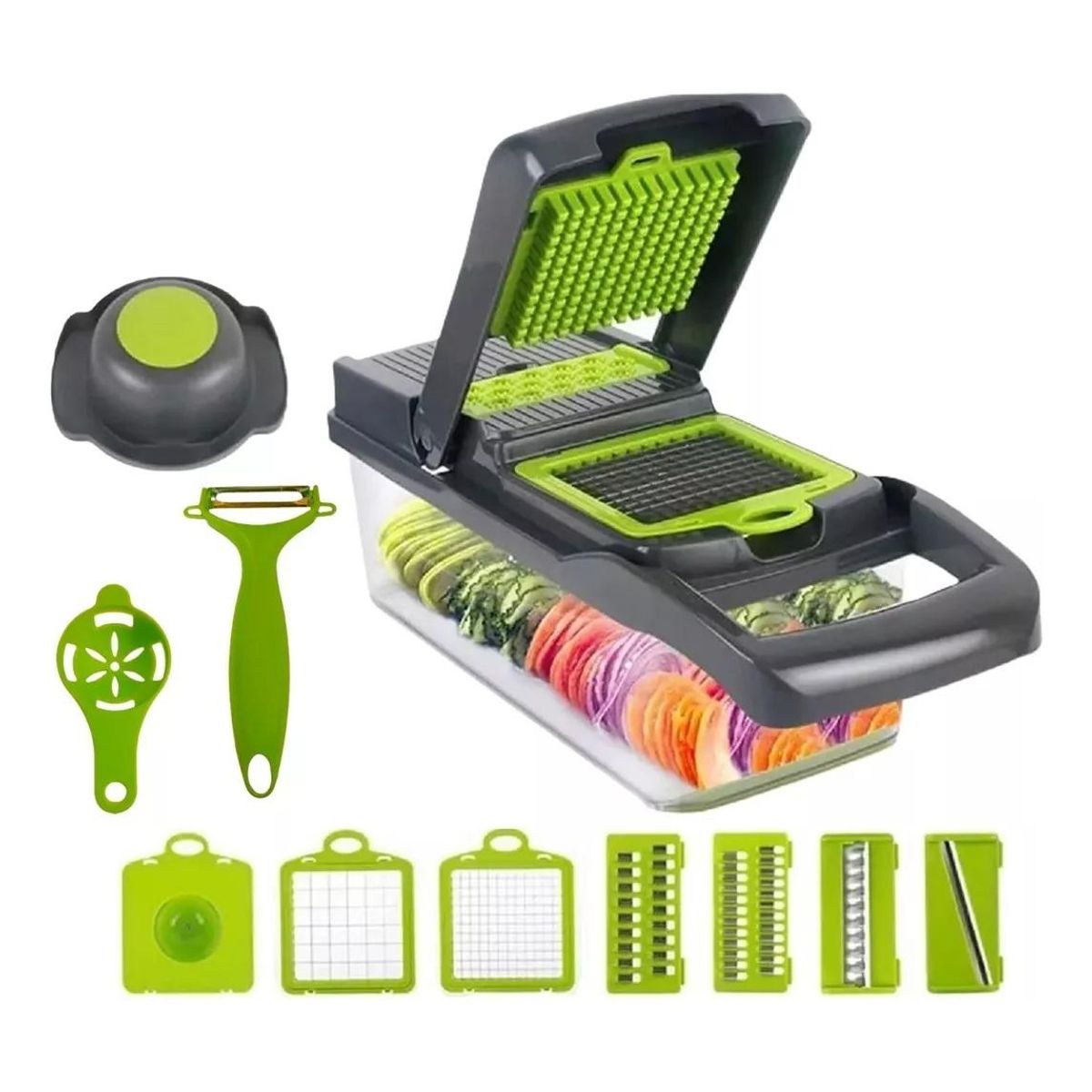 GENERICO - Rayador Picador de Verduras Manual 12 en 1 Negro