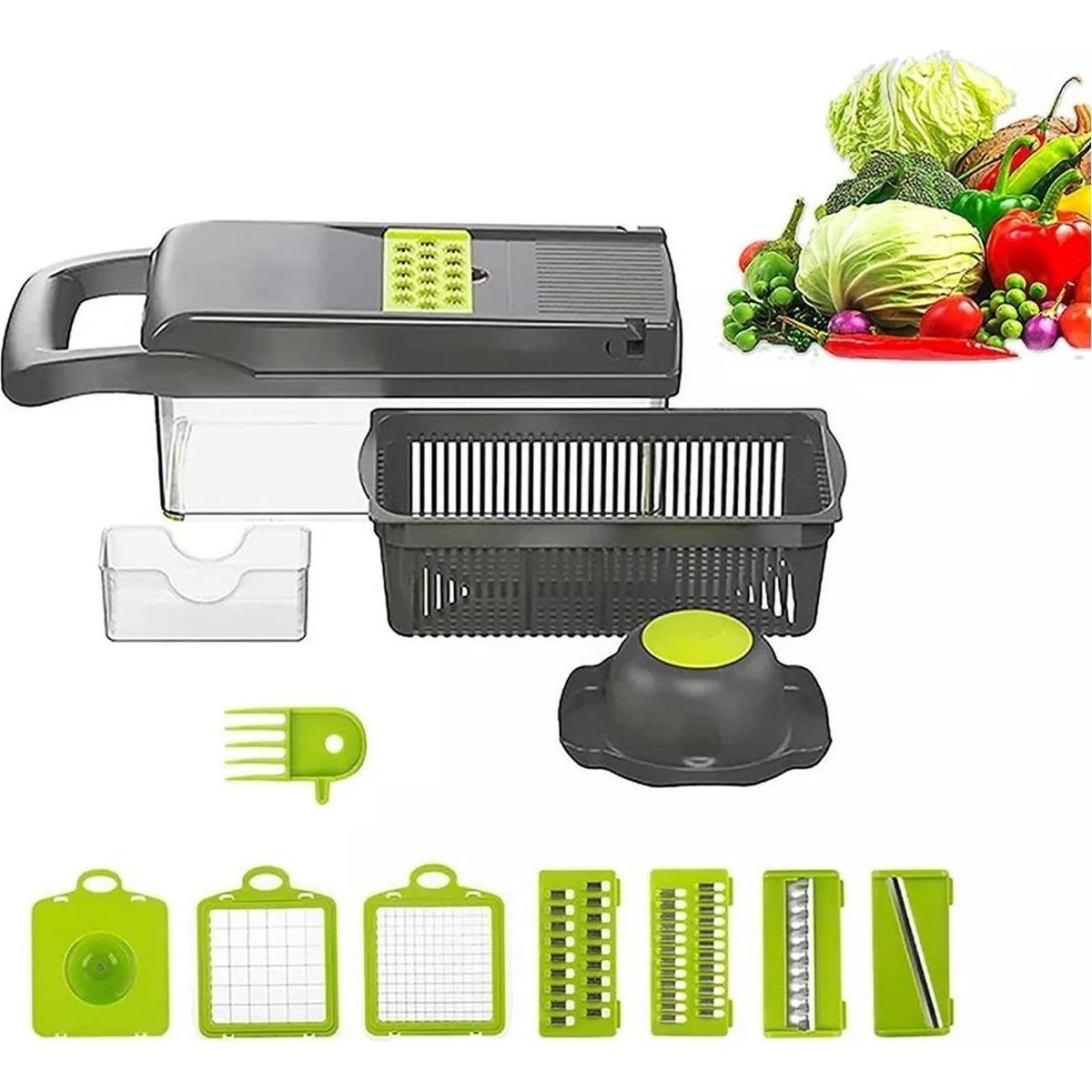 GENERICO - Rayador Picador de Verduras Manual 12 en 1 Negro