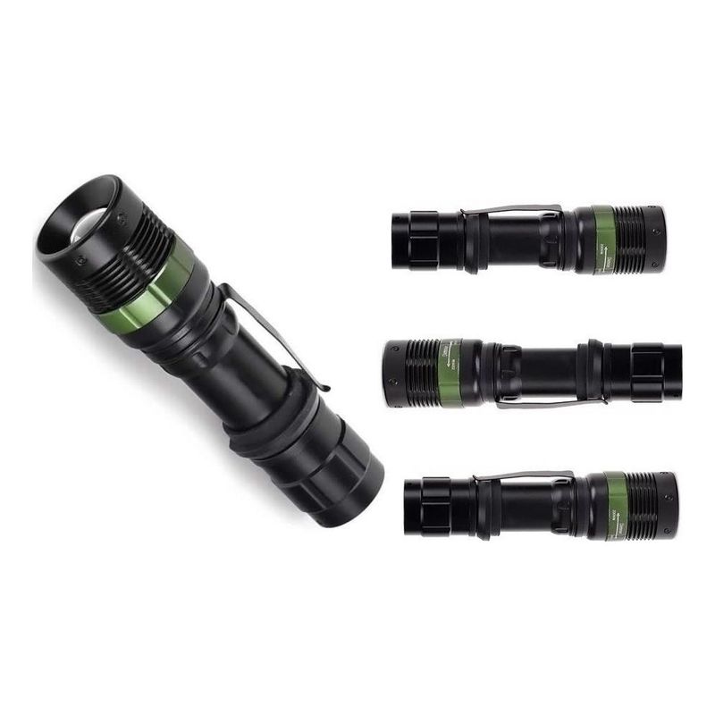 GENERICO - Pack de 4 Linternas Tácticas Zoom LED 1800 Lúmenes