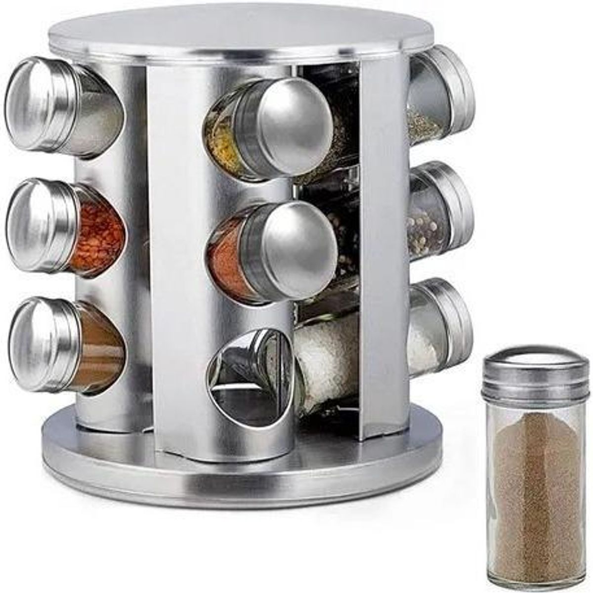 GENERICO - Especiero Giratorio de Acero Inoxidable para 12 Especias