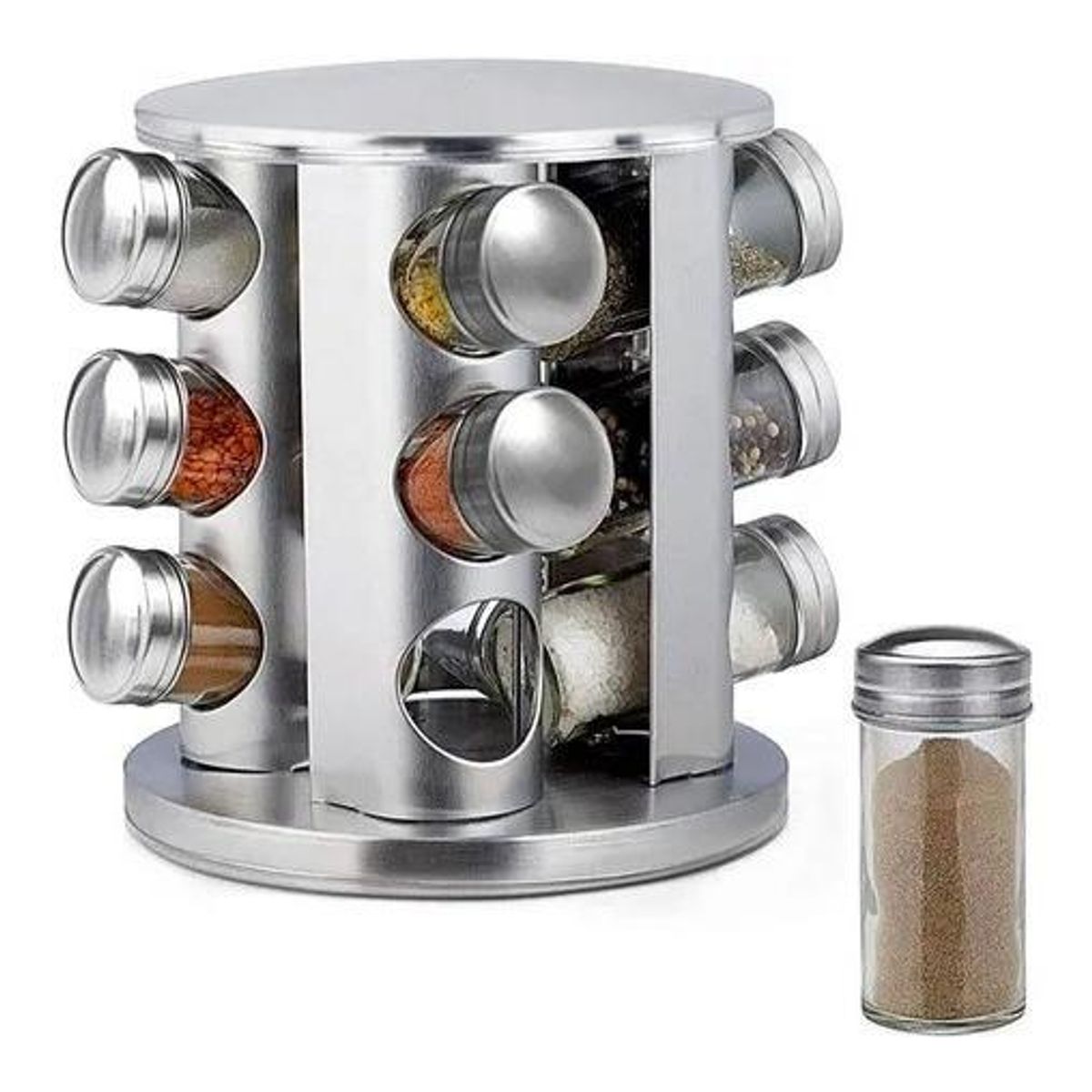 GENERICO - Especiero Giratorio de Acero Inoxidable para 12 Especias