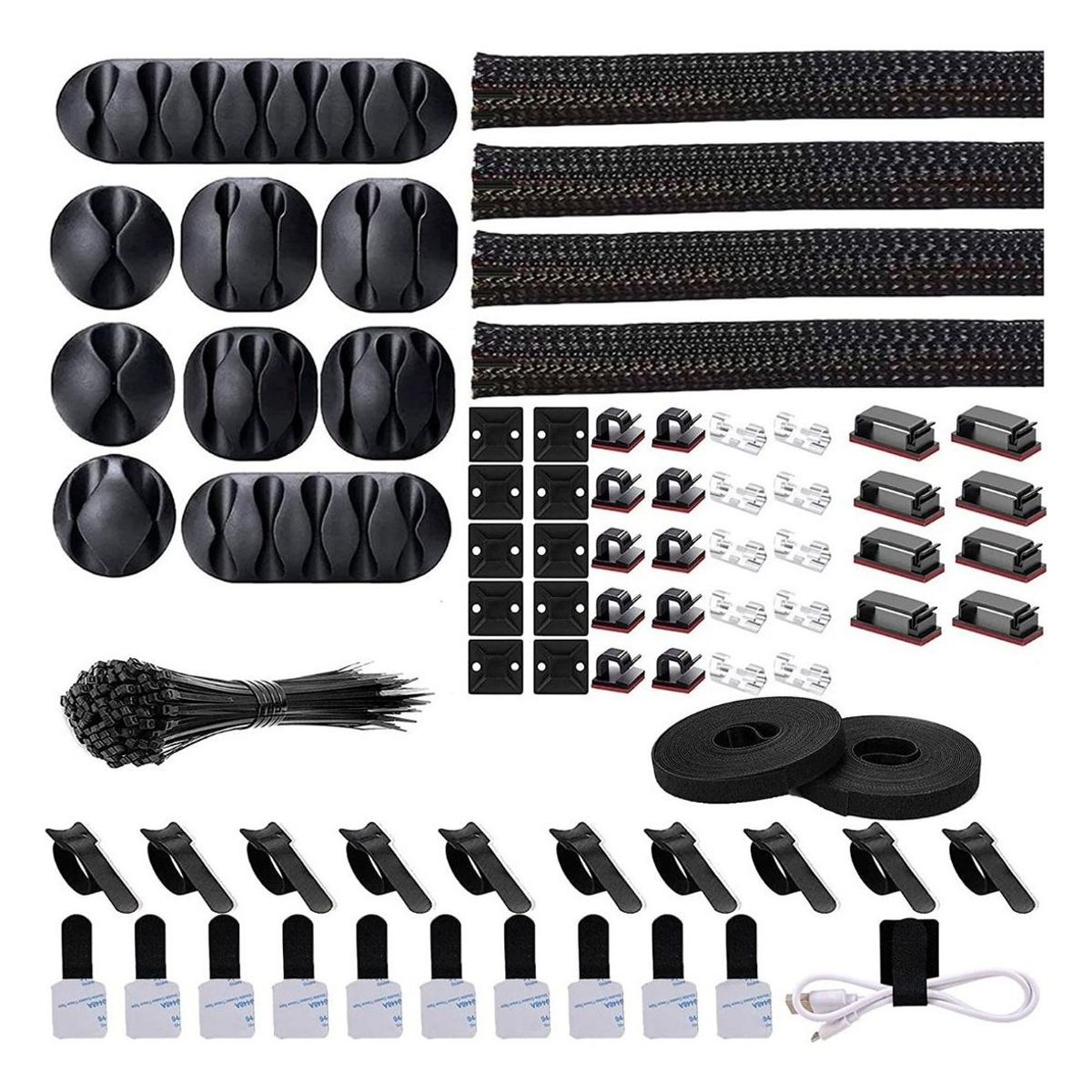 GENERICO - Kit Organizador de Cables de 173 Piezas - Color Negro