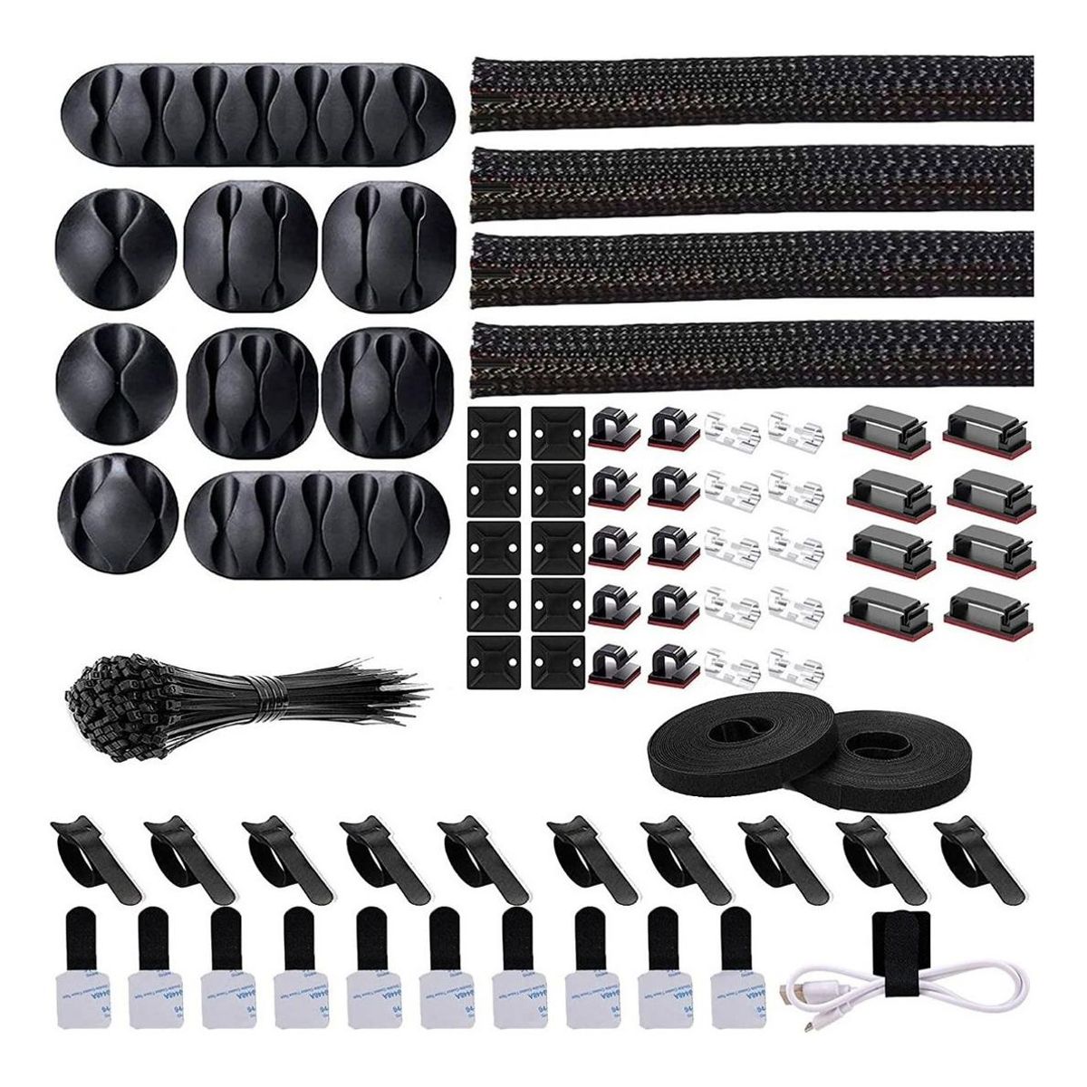 GENERICO - Kit Organizador de Cables de 173 Piezas - Color Negro