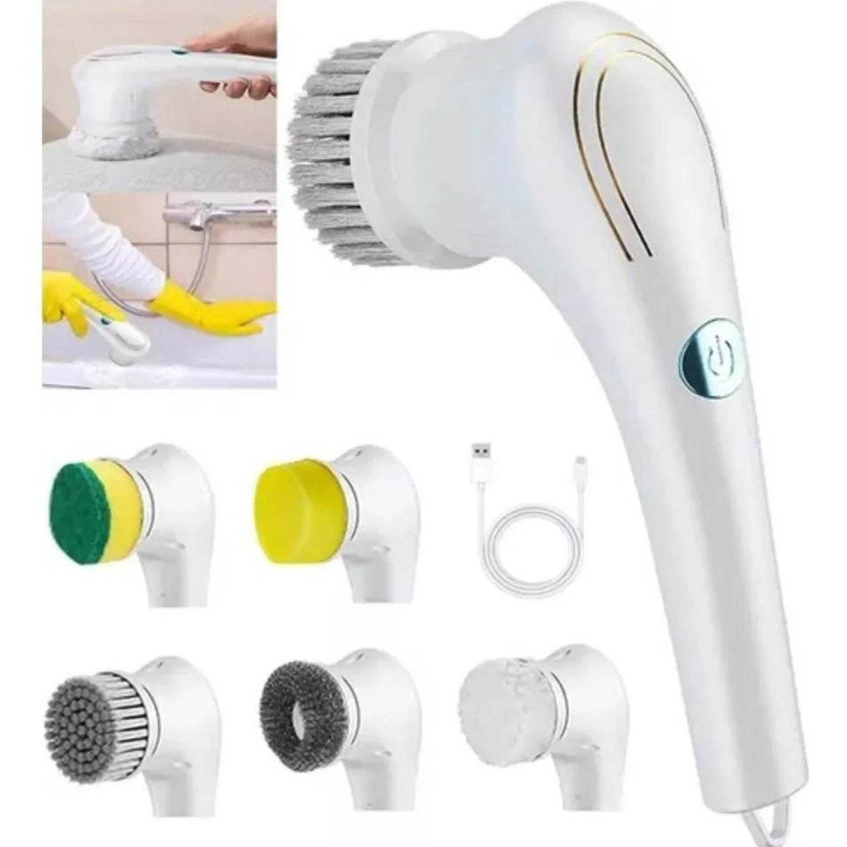 GENERICO - Cepillo Eléctrico Multifuncional Recargable Blanco con 3 Cabezales