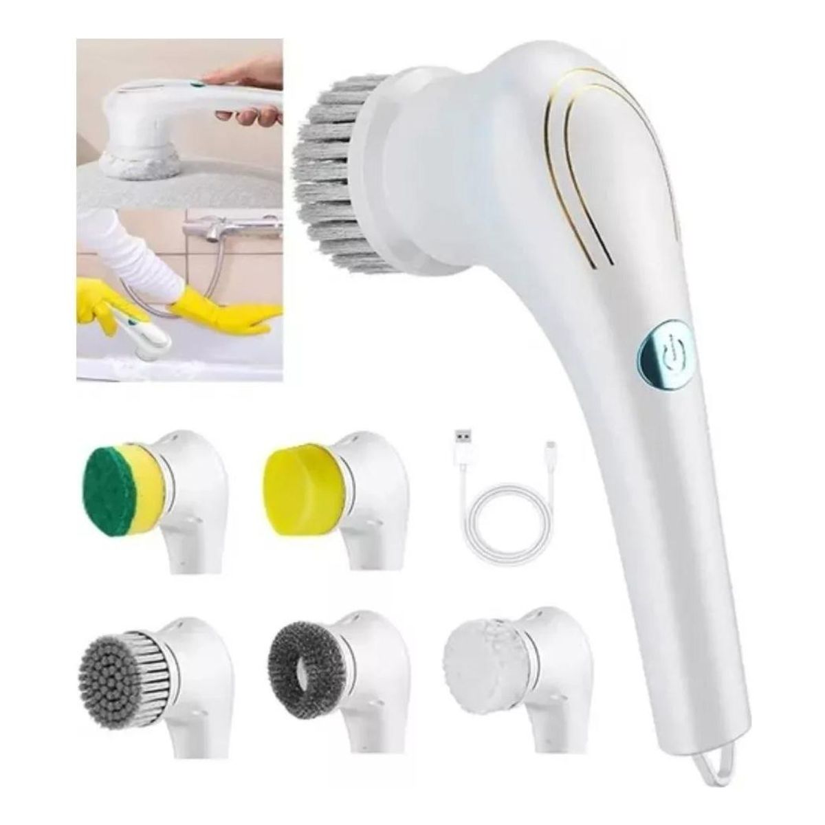 GENERICO - Cepillo Eléctrico Multifuncional Recargable Blanco con 3 Cabezales