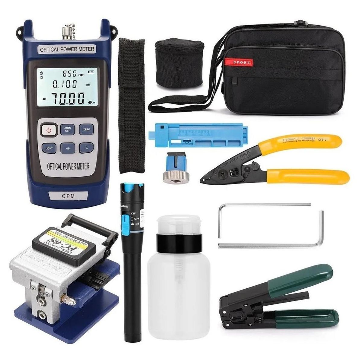 GENERICO - Kit de Herramientas de Fibra Óptica FTTH 5 Km con Medidor de Potencia