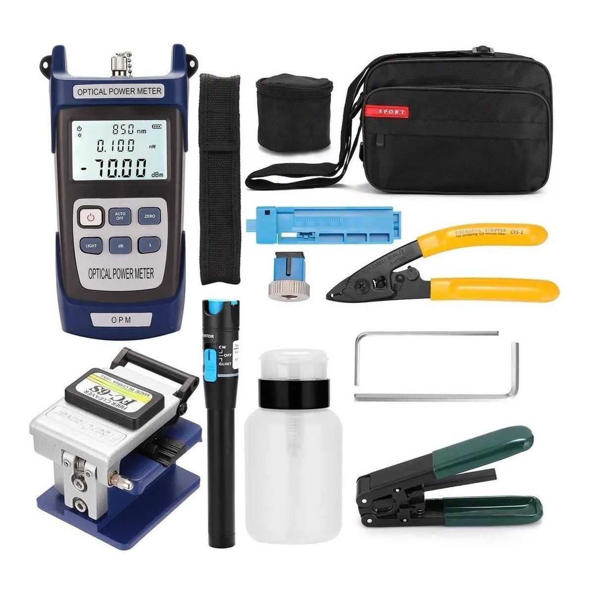GENERICO - Kit de Herramientas de Fibra Óptica FTTH 5 Km con Medidor de Potencia