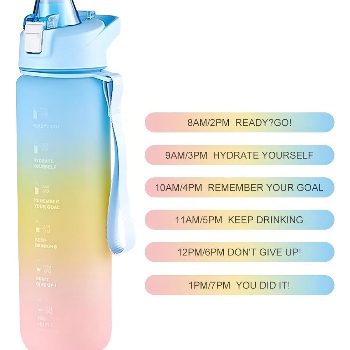 GENERICO - Botella de Agua Motivacional Kawaii 1L Color Celeste