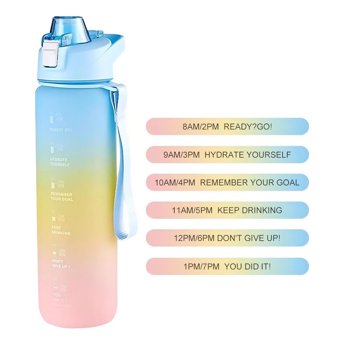 GENERICO - Botella de Agua Motivacional Kawaii 1L Color Celeste