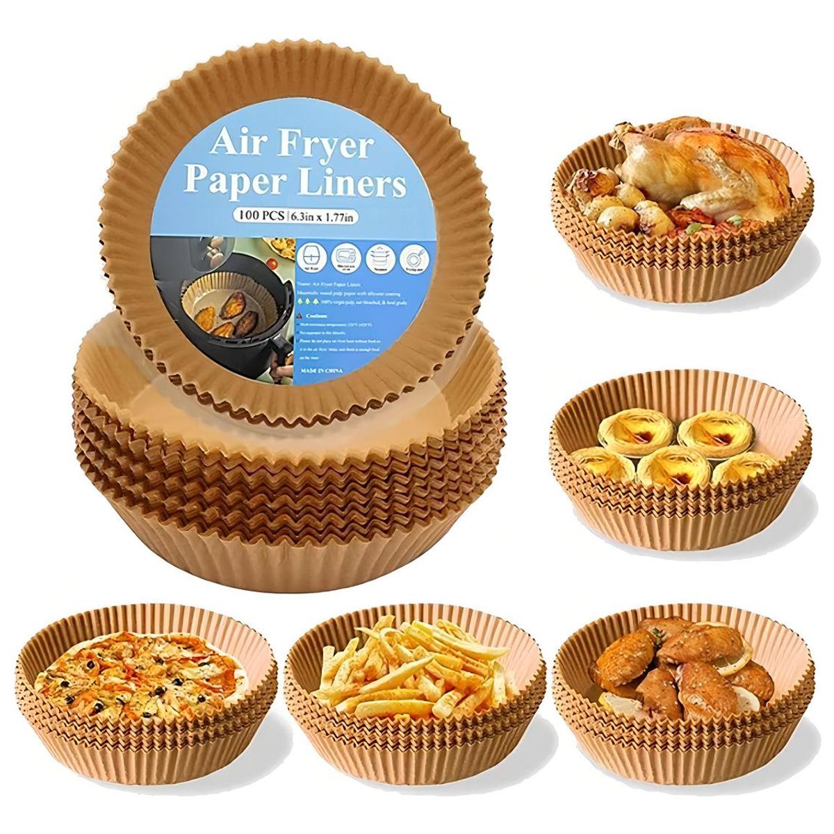 GENERICO - Pack de 100 Forros Desechables Antiadherente para Air Fryer