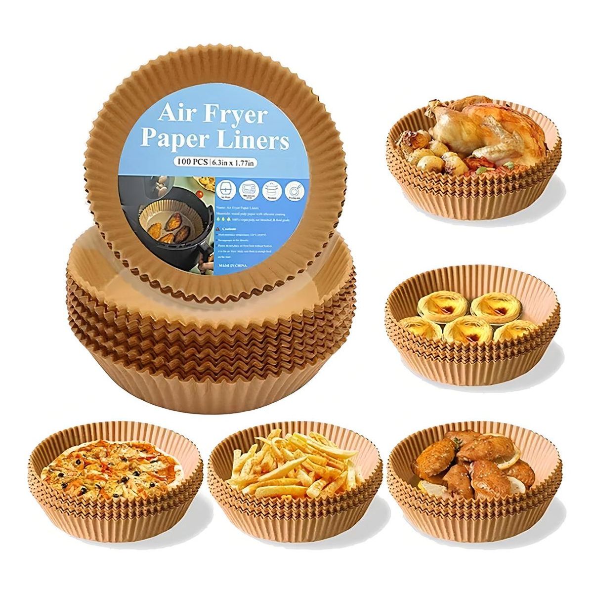 GENERICO - Pack de 100 Forros Desechables Antiadherente para Air Fryer