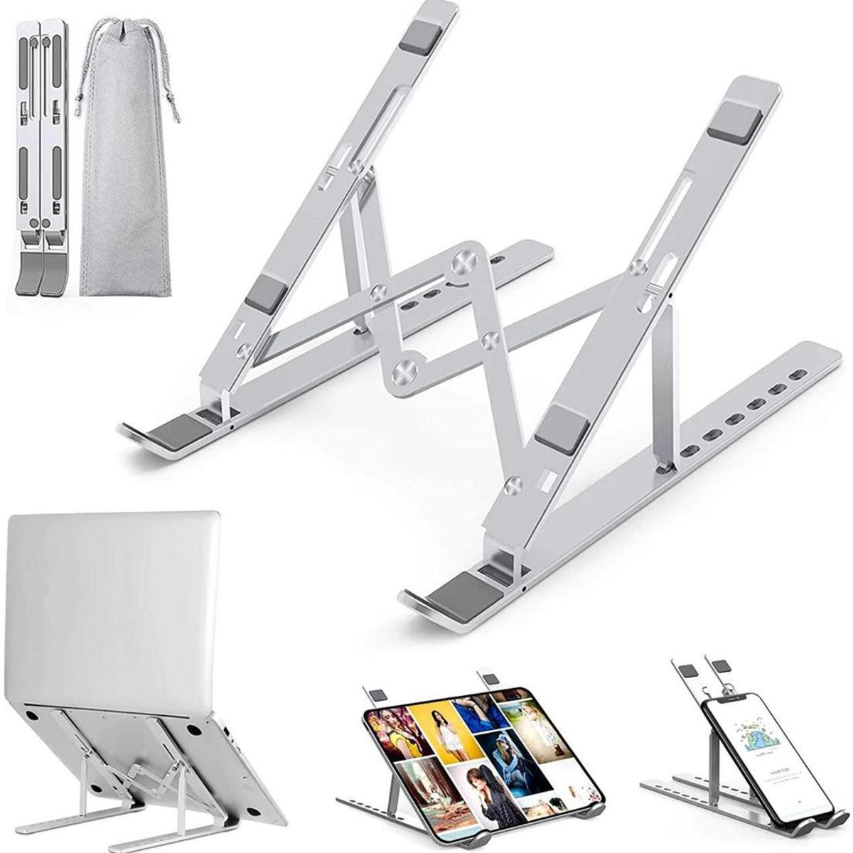 GENERICO - Soporte Ajustable para Notebook Metalico con Silicona Antideslizante