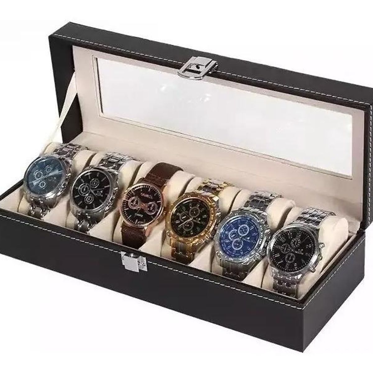 GENERICO - Estuche Organizador de 6 Relojes en Ecocuero
