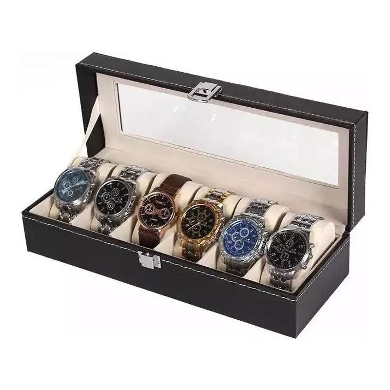 GENERICO - Estuche Organizador de 6 Relojes en Ecocuero