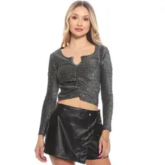 WADOS - POLERA MANGA LARGA SOLIDA LUREX ESCOTE DETALLE DELANTERO RECOGIDO