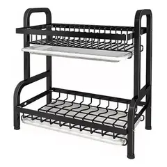 GENERICO - Escurridor de Platos 2 Niveles en Acero Negro