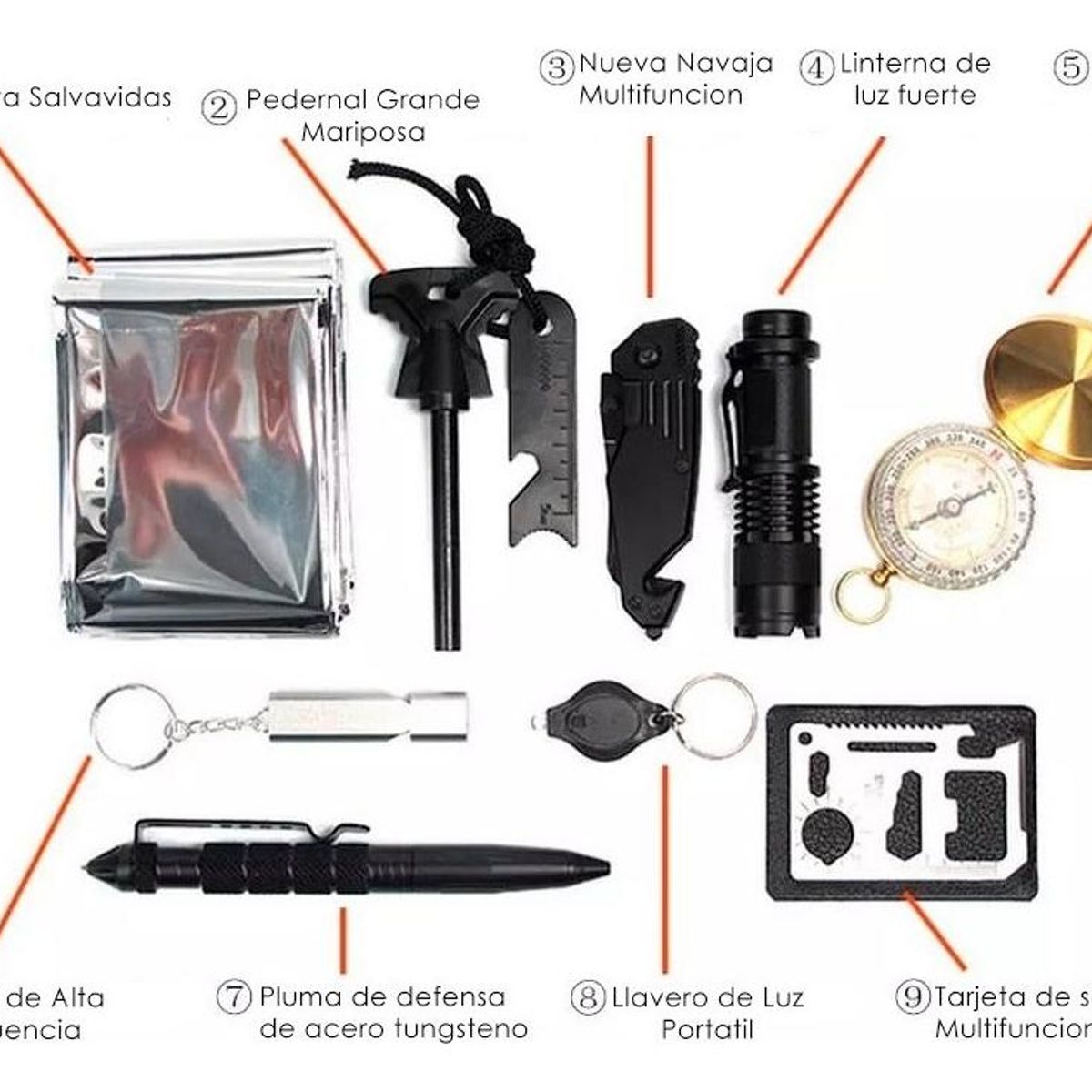 GENERICO - Kit de Supervivencia para Camping con 10 Herramientas