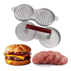 GENERICO - Molde Doble para Hamburguesas de Aluminio con Mango de Madera