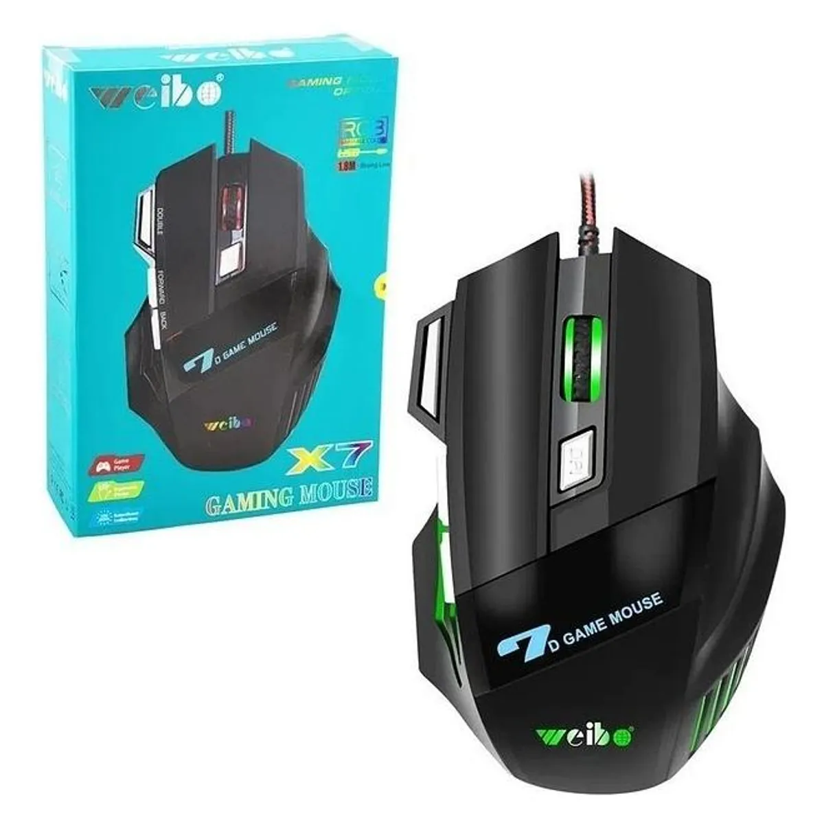 GENERICO - Mouse Gamer Weibo X7 USB Retroiluminado 2400 DPI 7 Botones
