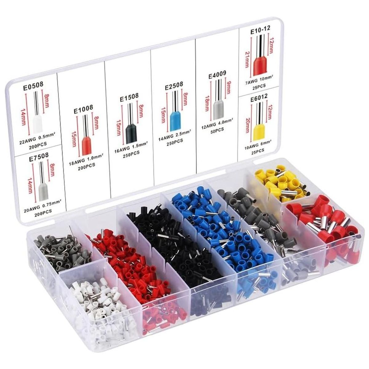 GENERICO - Kit de 1200 Terminales Eléctricos Ferrules Variados
