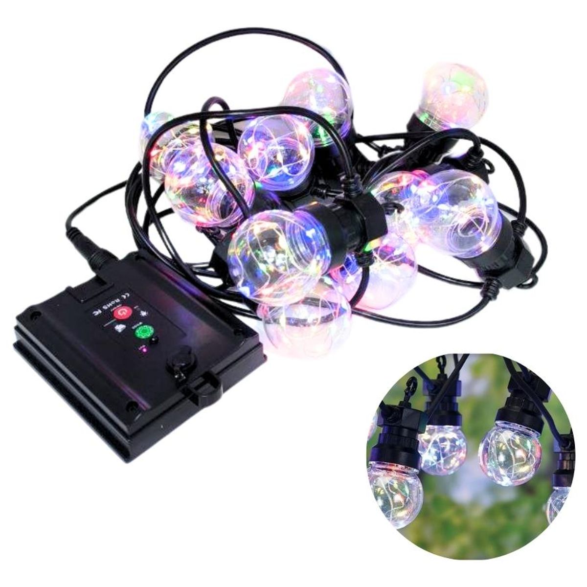 GENERICO - Guirnalda Solar de 5m con 10 Ampolletas Multicolor para Exterior