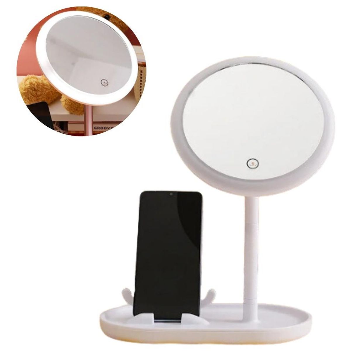 GENERICO - Espejo de Maquillaje LED con Pantalla Táctil y USB