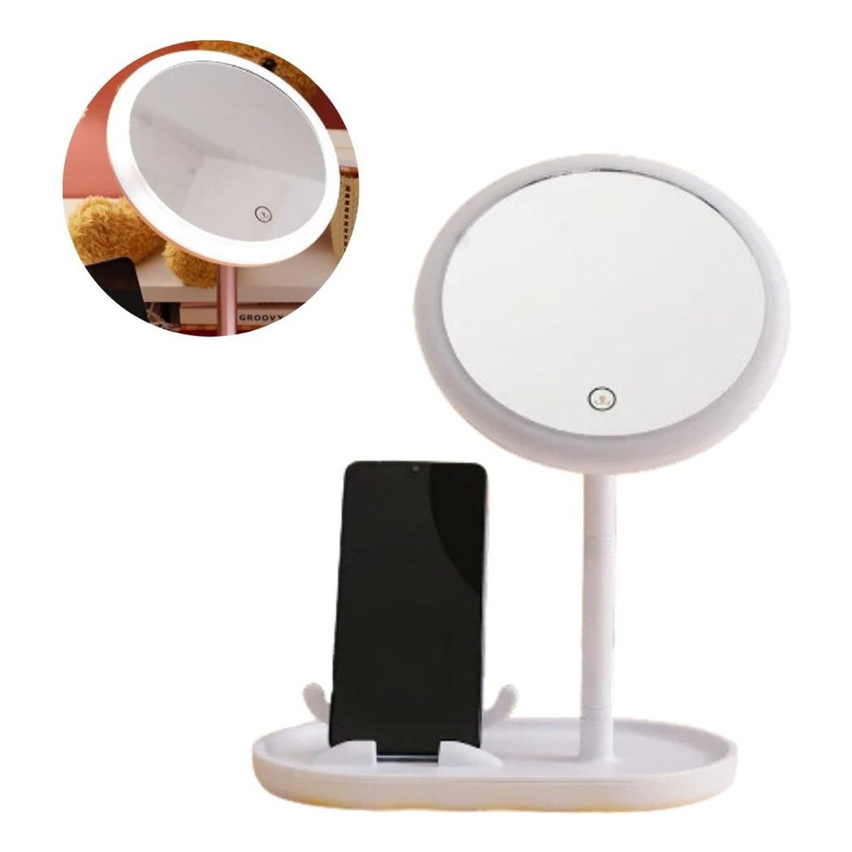 GENERICO - Espejo de Maquillaje LED con Pantalla Táctil y USB