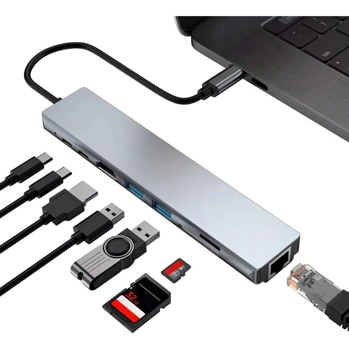 GENERICO - Adaptador Hub Multipuerto Tipo C 8 en 1 con HDMI y USB