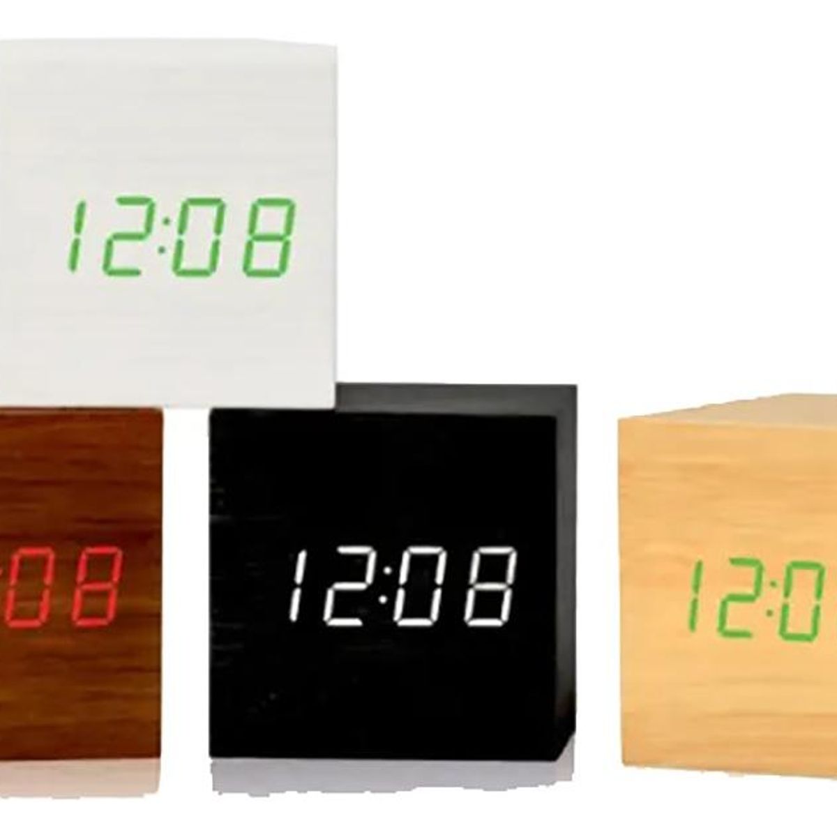 GENERICO - Reloj Despertador Digital LED en Madera Cubo Elegante