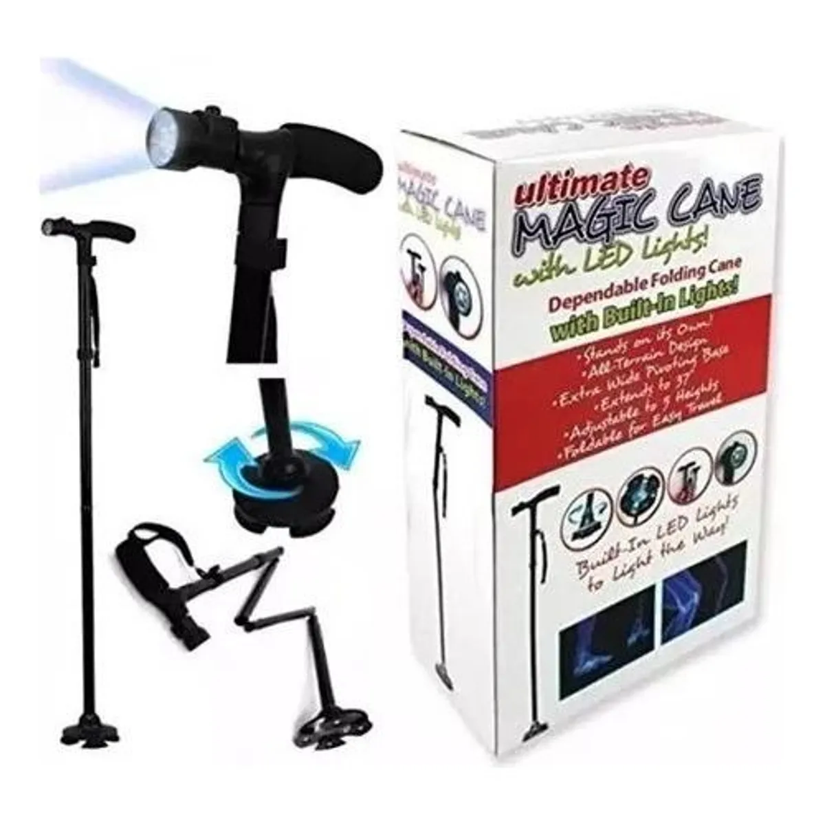 GENERICO - Bastón Plegable con Luz LED y 5 Ajustes de Altura