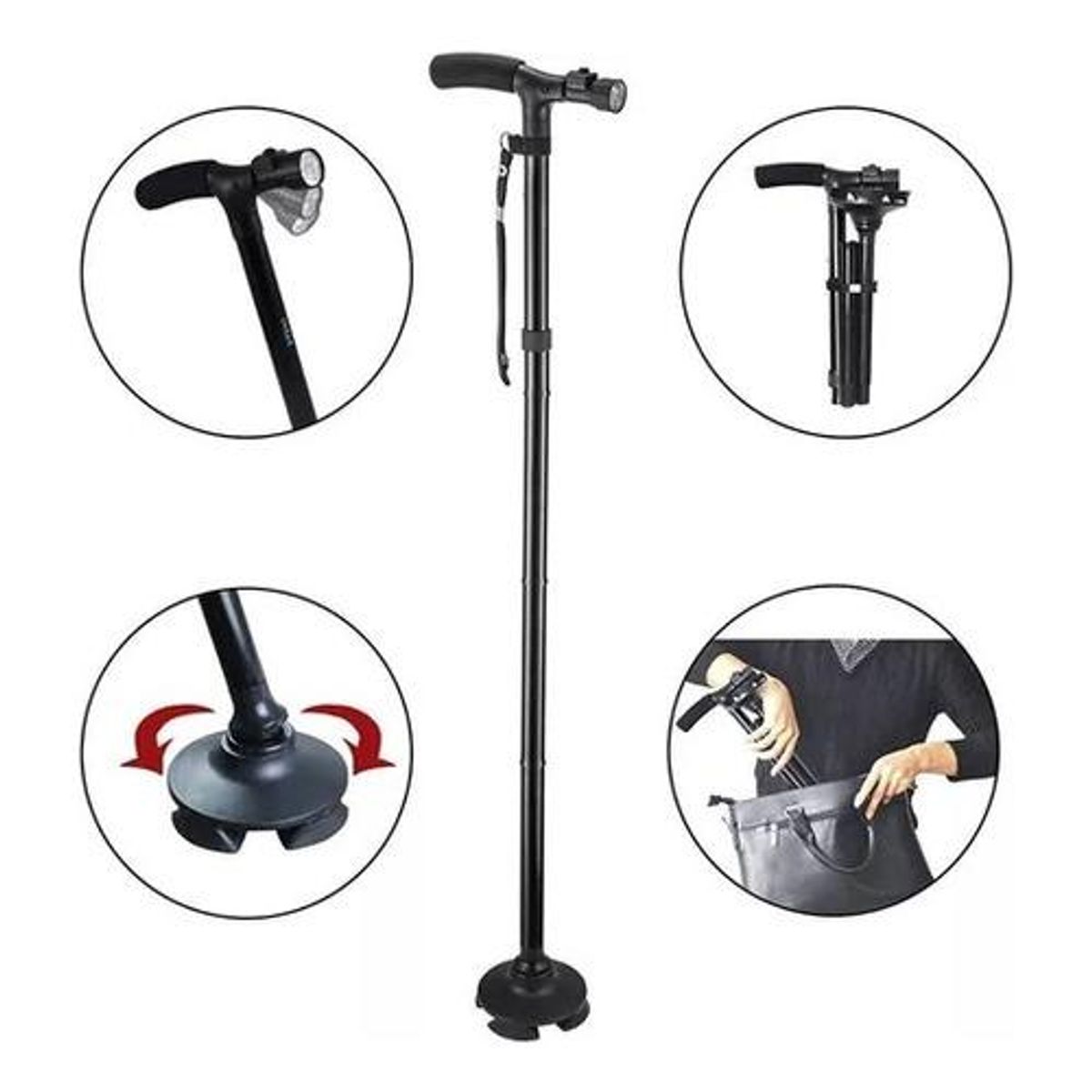 GENERICO - Bastón Plegable con Luz LED y 5 Ajustes de Altura