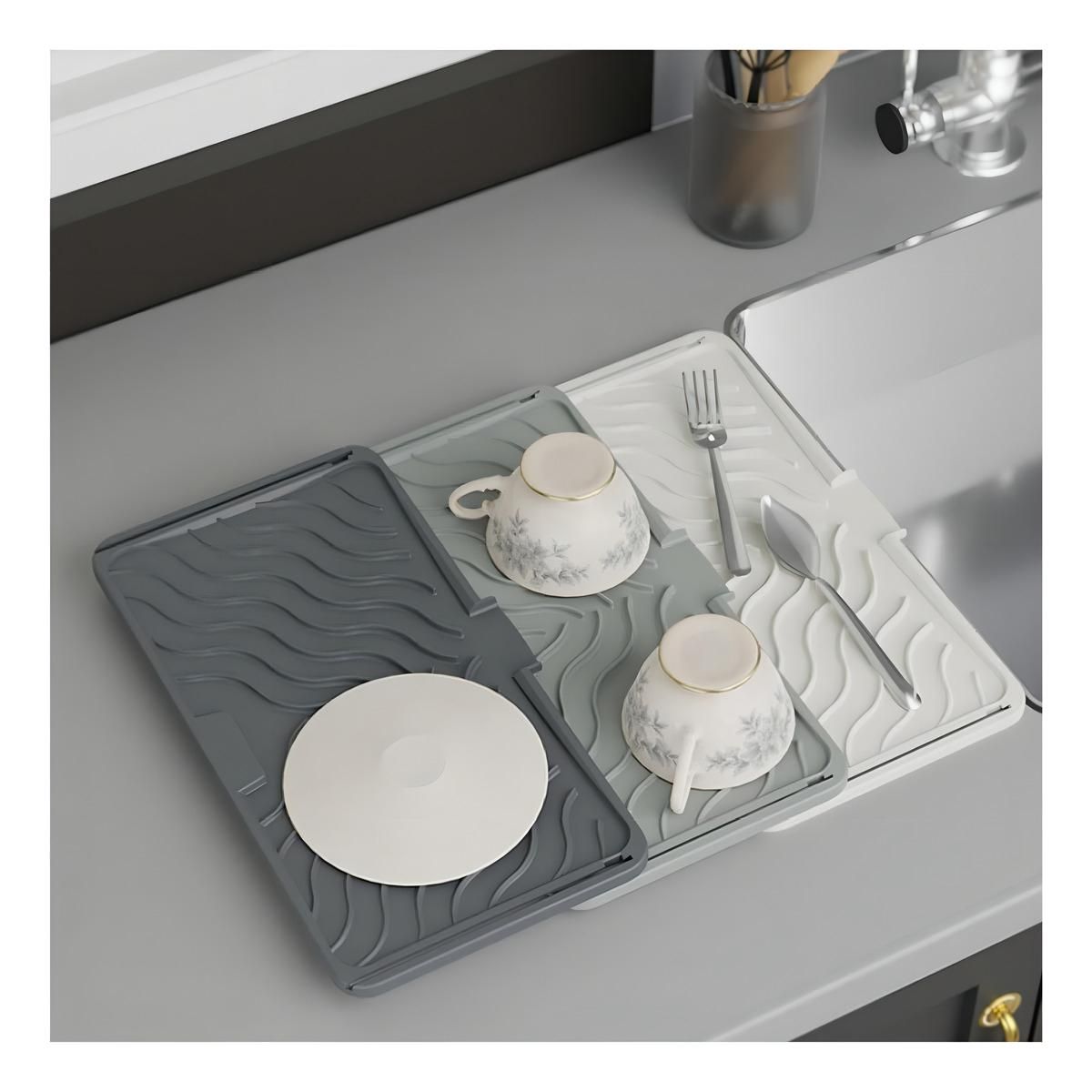 GENERICO - Escurridor de Platos Plegable Extensible de Plástico Gris