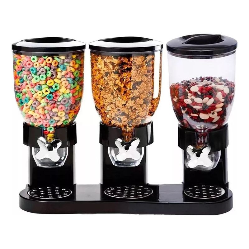 GENERICO - Dispensador Triple para Cereales y Frutos Secos Color Negro