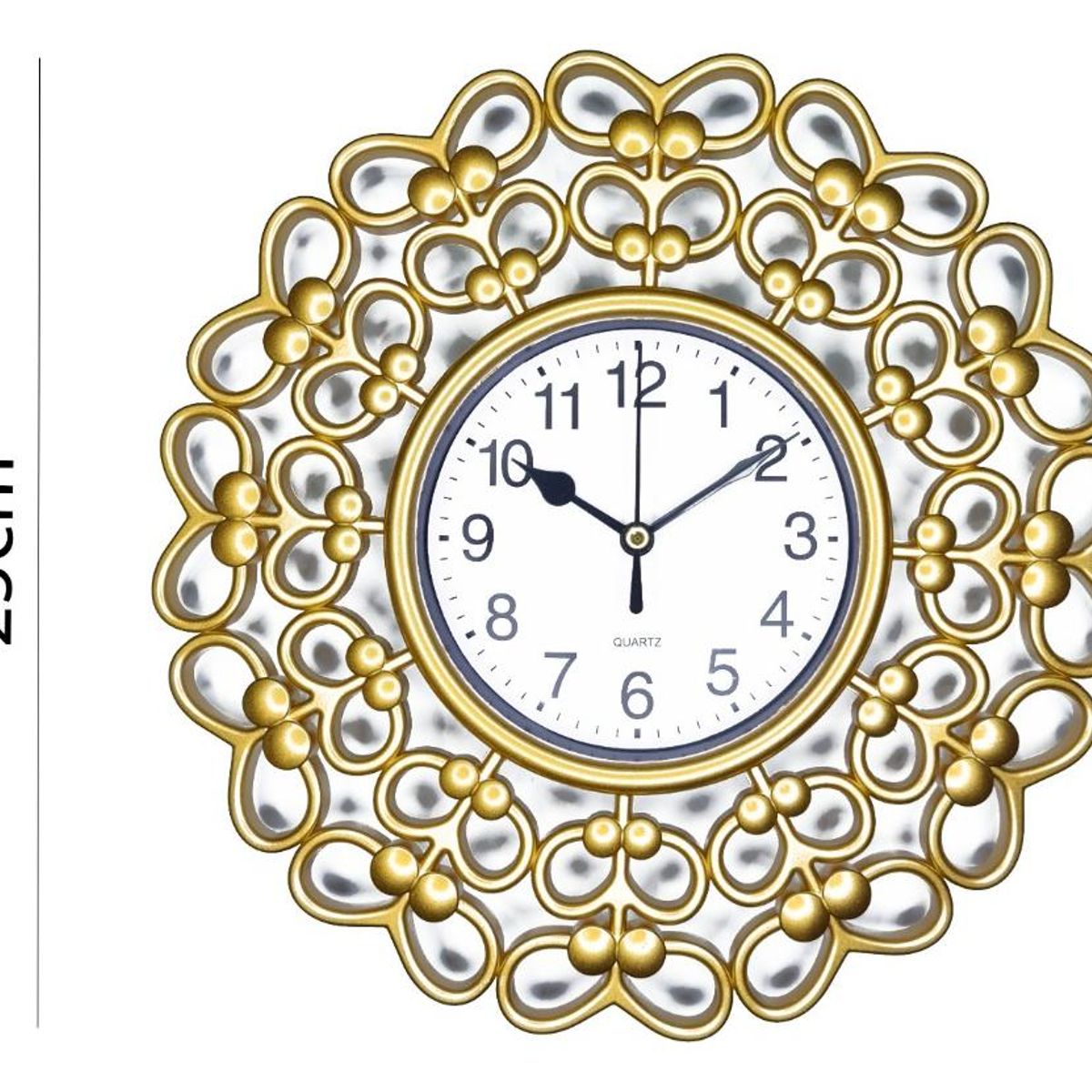 GENERICO - Reloj de Pared Vintage Silencioso 25cm Dorado y Blanco