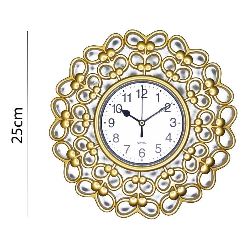 GENERICO - Reloj de Pared Vintage Silencioso 25cm Dorado y Blanco