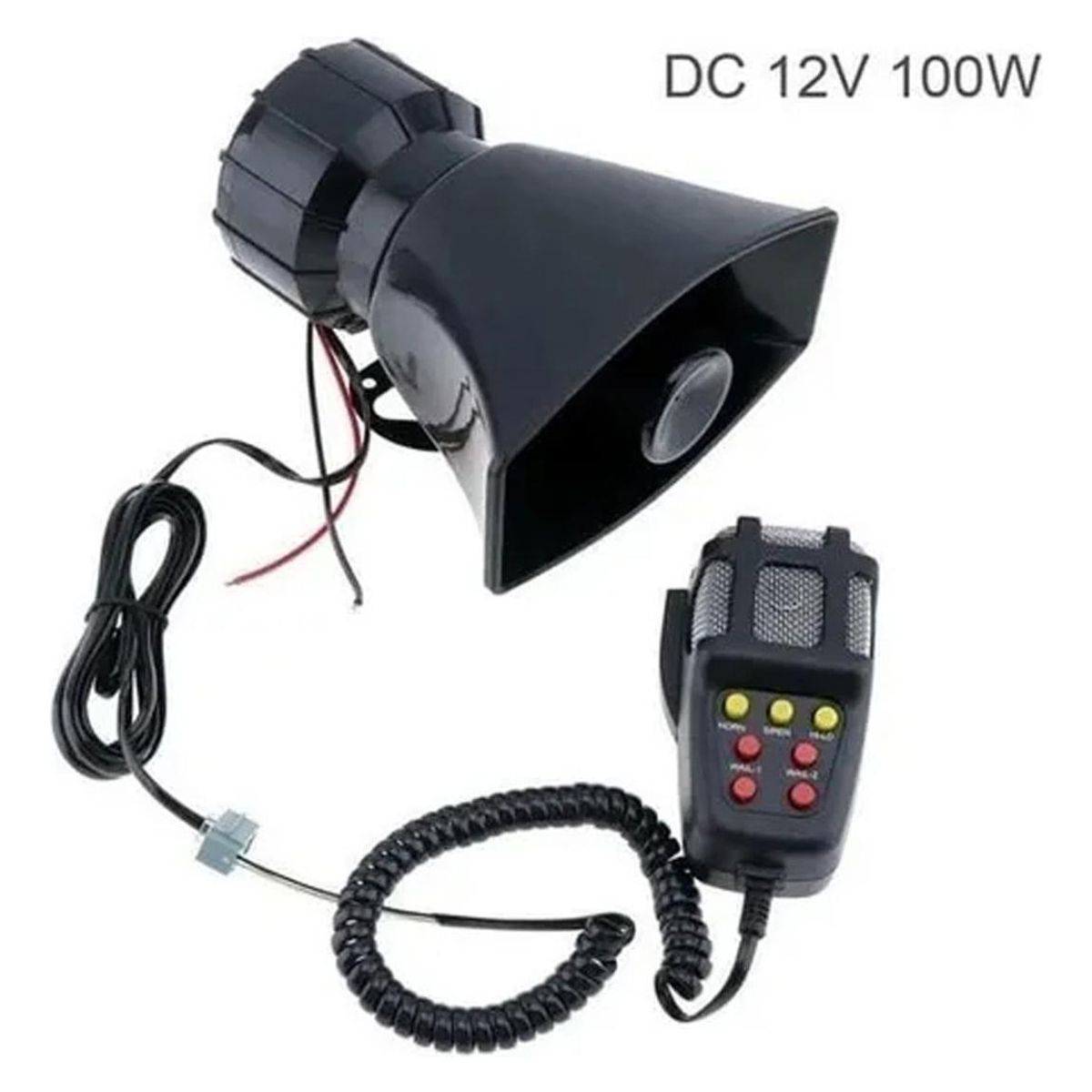 GENERICO - Megáfono Sirena Profesional 100W 12V con Micrófono