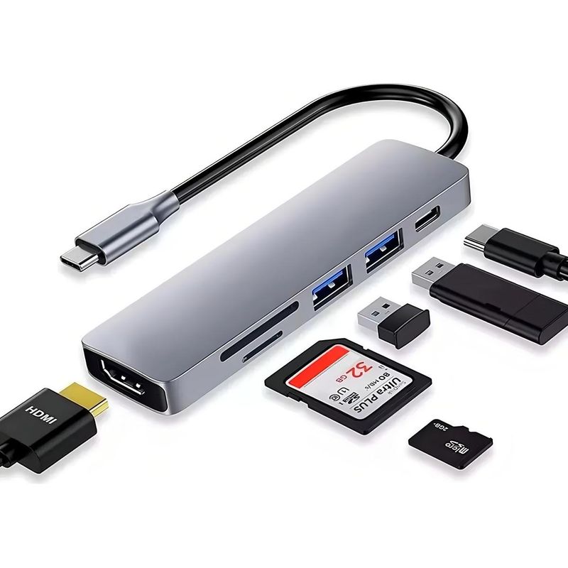GENERICO - Hub Adaptador USB-C 6 en 1 para Mac y Notebooks