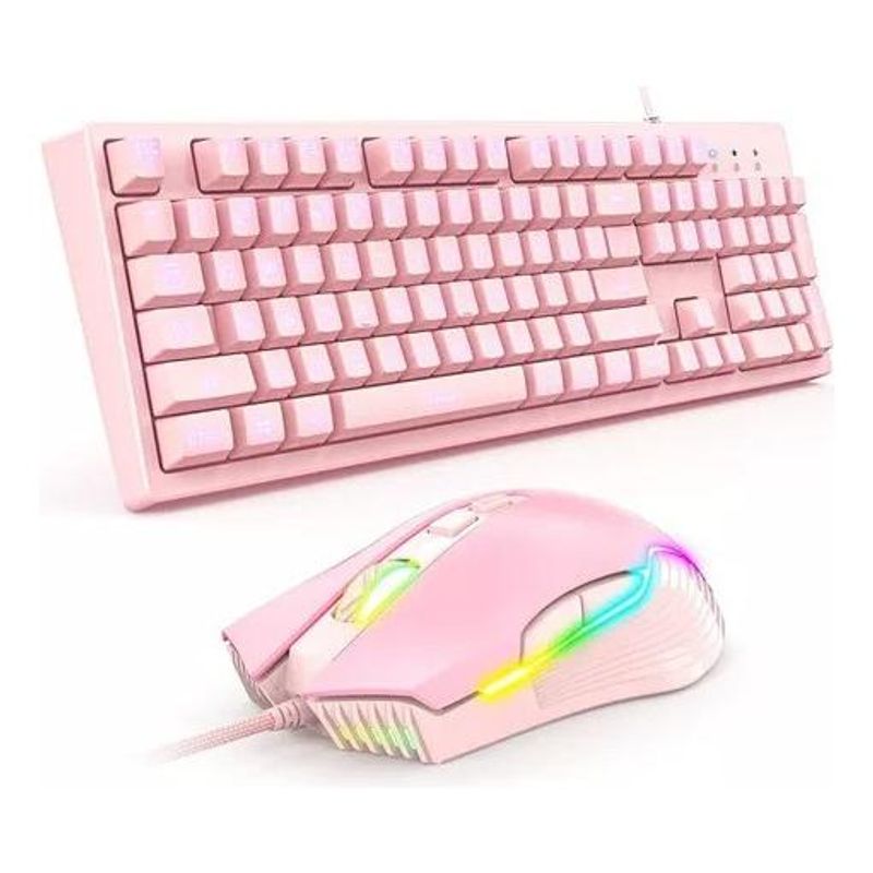 GENERICO - Combo Teclado Gamer Rosado G25 y Mouse RGB CW905