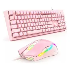 GENERICO - Combo Teclado Gamer Rosado G25 y Mouse RGB CW905