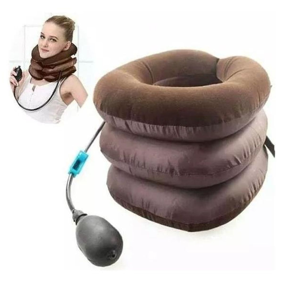 GENERICO - Almohada Inflable Cervical para Viaje Color Marrón Oscuro