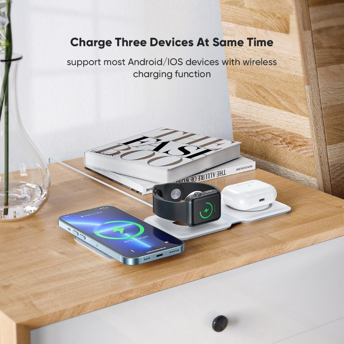 GENERICO - Cargador Inalámbrico 3 en 1 para iPhone Apple Watch y AirPods