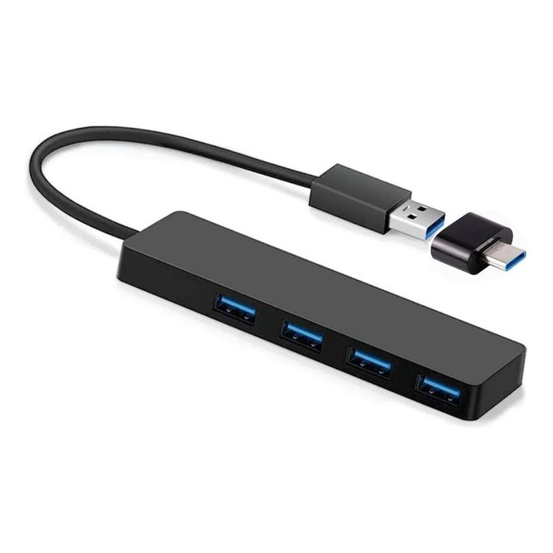 GENERICO - Concentrador USB 20 de 4 Puertos y Adaptador OTG