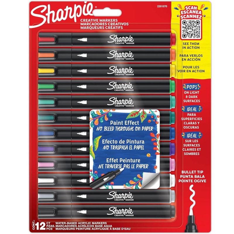 SHARPIE - Marcador Sharpie Acrílico Punta Bala 12 Colores