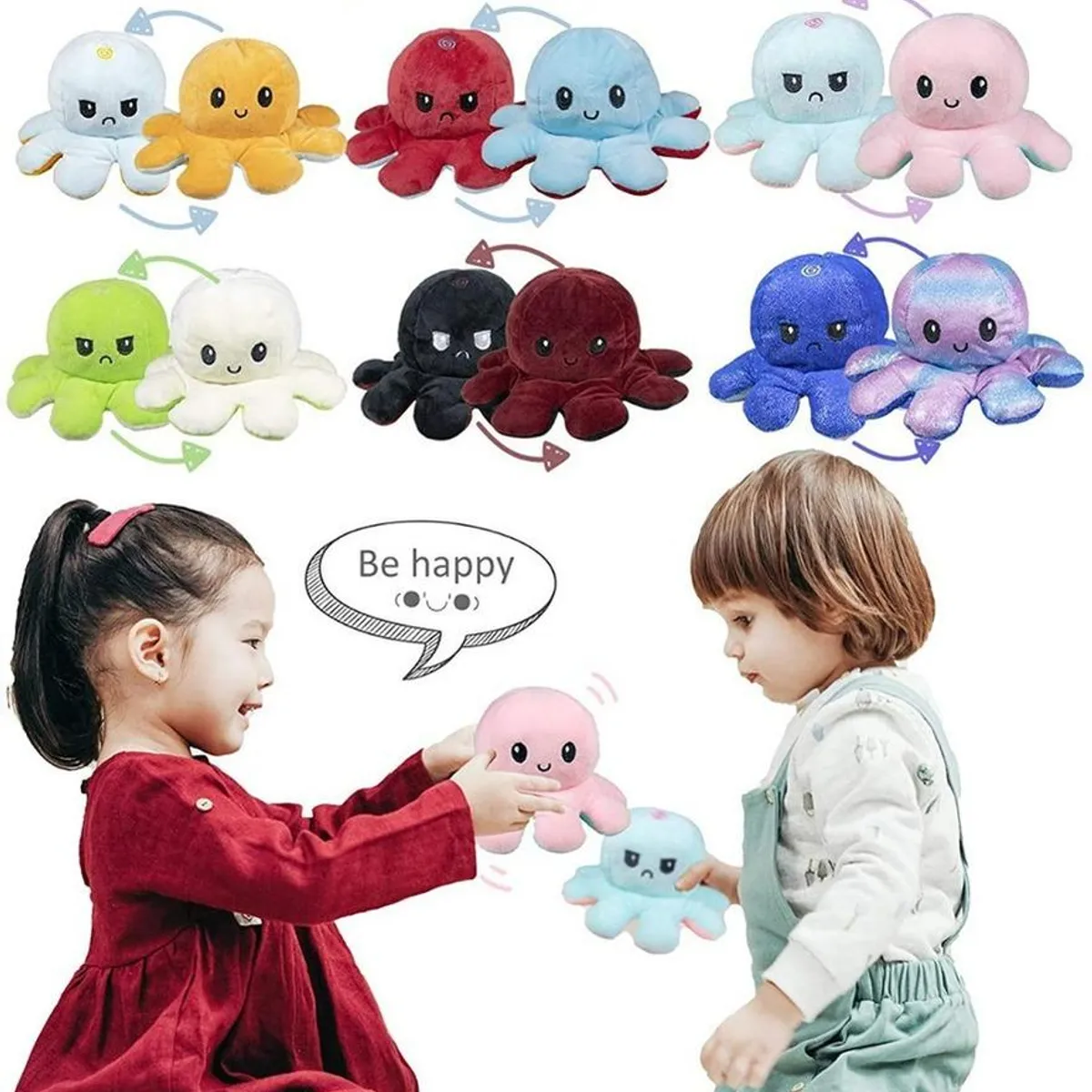 GENERICO - Pulpo Reversible de Peluche Suave y Colorido